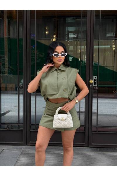 Friday Mood Women's Gabardine Shorts Skirt & Crop Vest Set