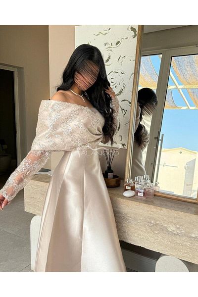 ALANOOD FASHION Beige Mikado evening dress with a luxurious design