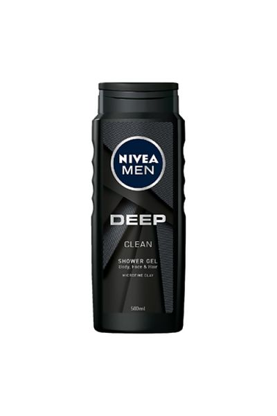 NIVEA Men Deep Black Shower Gel Set, with Microfine Clay, 2 Pieces x 500 ml