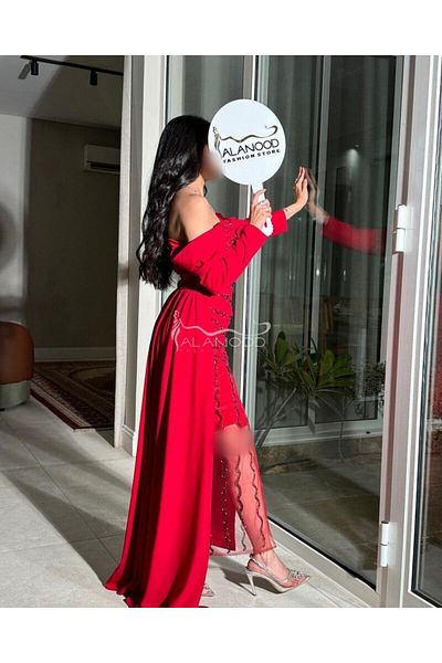 ALANOOD FASHION Hasina's red evening dress with elegant embroidery