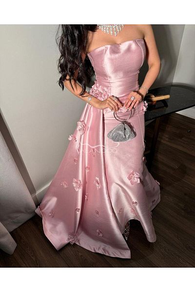 ALANOOD FASHION Pink evening dress with luxurious roses