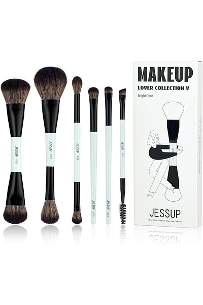 Jessup Makeup Brush Set 6pcs Double Sided Makeup Brushes Foundation Contour Blush Highlight Blending T501