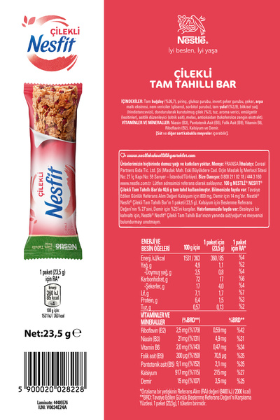 Nesfit Nestlé Çilekli Tam Tahıllı Bar 16x23,5g