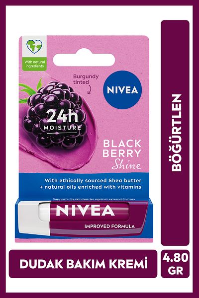 NIVEA كريم وملمع الشفاه التوت الأسود 4.8 جرام، مرطب، لمعان خفيف من الوردي، شفاه ناعمة