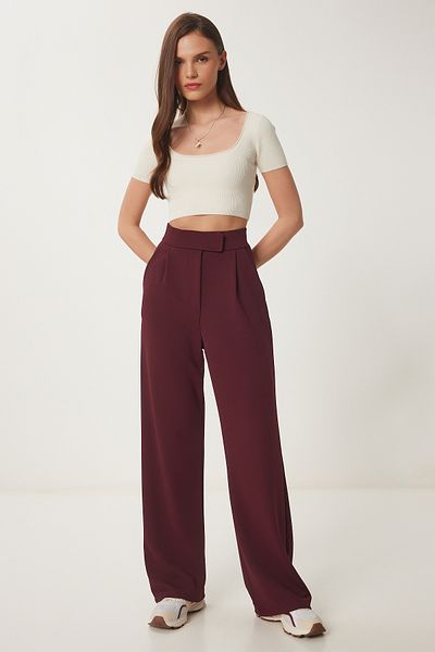Lovelyİstanbul Burgundy Palazzo Trousers - Comfortable Velcro Waist, Lrv0003