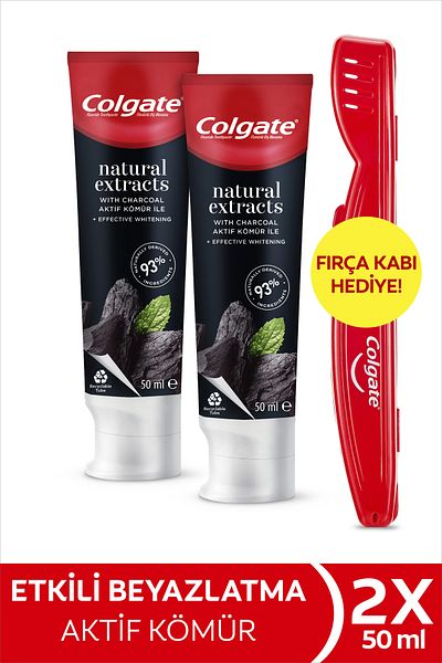 Colgate Natural Extracts Activated Carbon and Mint Toothpaste 50 ml X2 + Toothbrush Cup Gift