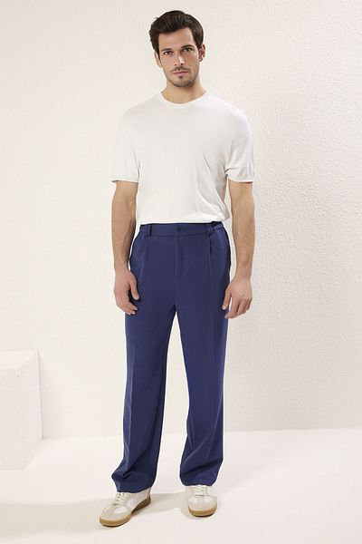 Trendyol Collection Sötétkék Wideleg Baggy kényelmes szabású szőtt szövet nadrág TMNSS25PL00007
