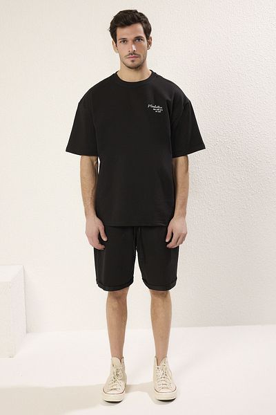 Trendyol Collection Μαύρο Κεντημένο Σετ Φούτερ Oversize - TMNSS24EM00002