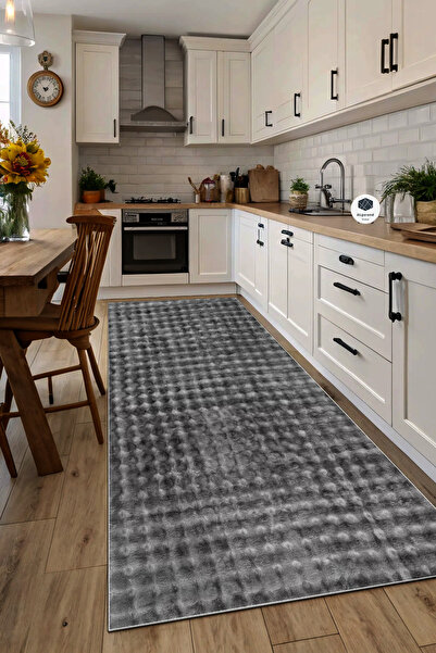 ALgorand Home Antrasit 25 mm Kalınlıkta Yumuşak Bubble Kaymaz Özel Taban Peluş Halı Yolluk