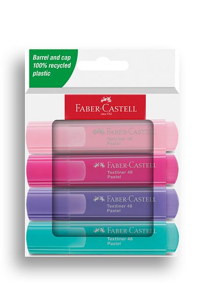 Faber Castell Highlighter Set of 4, Pastel Colors, 3 Different Line Thicknesses, New Formula with More Shine