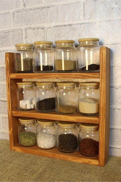 PAKÇAM KERESTE Wooden Spice Rack Stand Countertop Organizer Wooden Shelf Spice Rack 6110