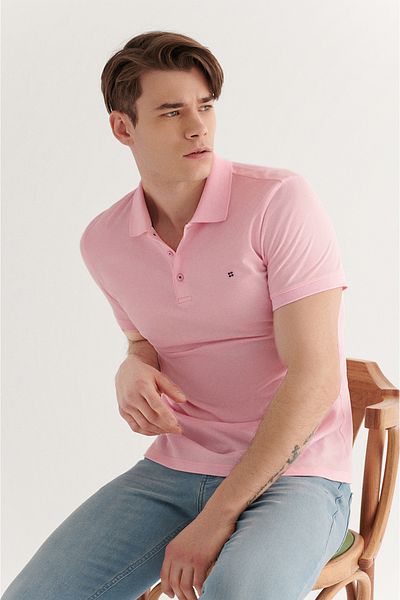 Avva Pánské světle růžové 100% bavlna Cool Polo tričko s límečkem E 001004