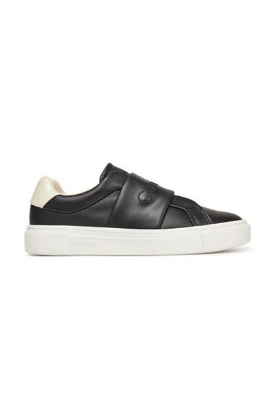 Calvin Klein Women's Rubber Sole Genuine Leather Flat Heel Black Sneaker Hw0Hw02471-0Gl