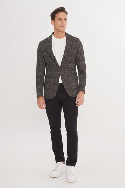ALTINYILDIZ CLASSICS Men's Khaki Slim Fit Slim Fit Mono Collar Houndstooth Patterned Blazer Jacket