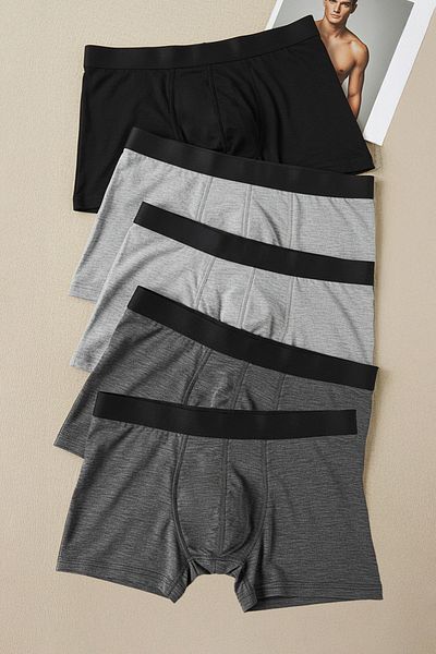 Trendyol Collection 5er-Pack schwarz-anthrazit-graue Baumwoll-Boxershorts - TMNAW21BX0018