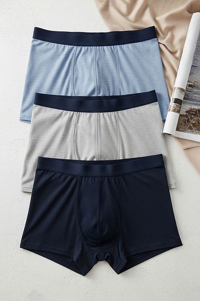 Trendyol Collection Εύκαμπτα βαμβακερά μπόξερ 3 συσκευασιών μπλε και μπλε ναυτικό - TMNAW20BX0063