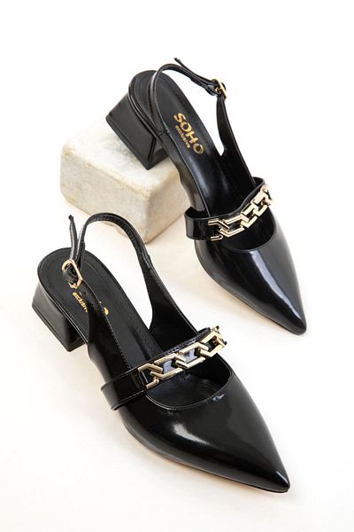 SOHO Black Patent Leather Women's Classic Heeled Shoes 20672