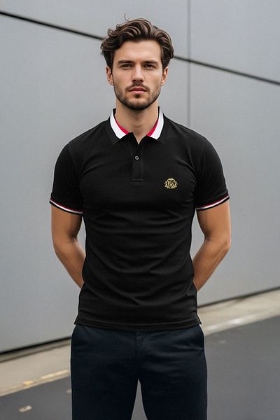 Trendyol Collection Μαύρο Slim/Fitted Κέντημα μπλουζάκι με γιακά πόλο TEDSS25PO00000