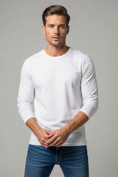 Trendyol Collection Біла футболка звичайного крою з довгим рукавом 100 бавовна TMNAW21TS0208