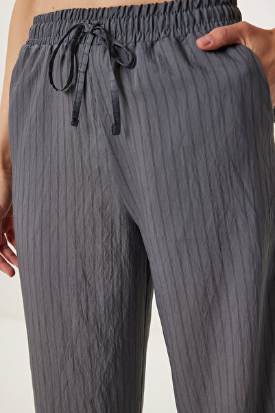 Happiness İstanbul Women's Anthracite Striped Shirt Pants Set Wf00138