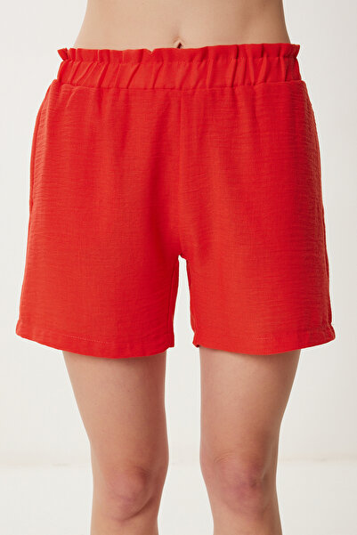 Happiness İstanbul Women's Orange Linen Kimono Shorts Set Wf00105