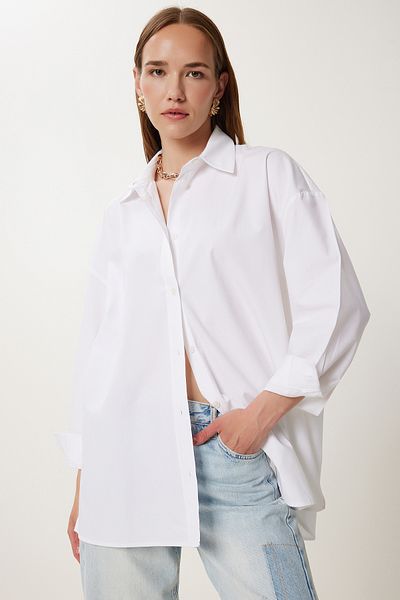 Happiness İstanbul Women's Ecru Oversize Poplin Shirt Wf00142