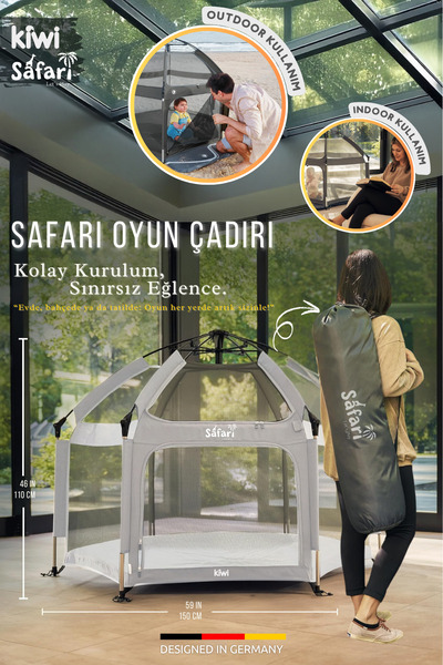 Kiwi Safari Çocuk-Bebek Oyun Parkı-Çadırı +50 UV Korumalı, Kolay Kurulum, Alüminyum Sağlam Gövde