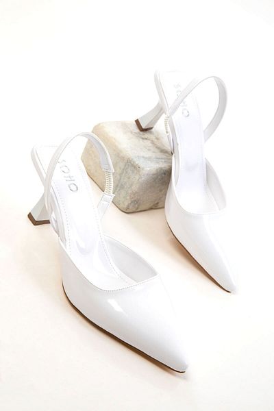 SOHO White Patent Leather Women's Classic Heeled Shoes 20616