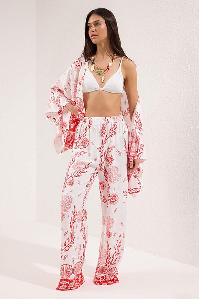 Trendyol Collection Underwater Desenli Documented Set: Bat Sleeve Shirt and Pants