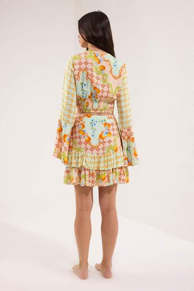 Trendyol Collection Yellow Ethnic Patterned Flounces Blouse Skirt Beach Suit Tbess25Au00031