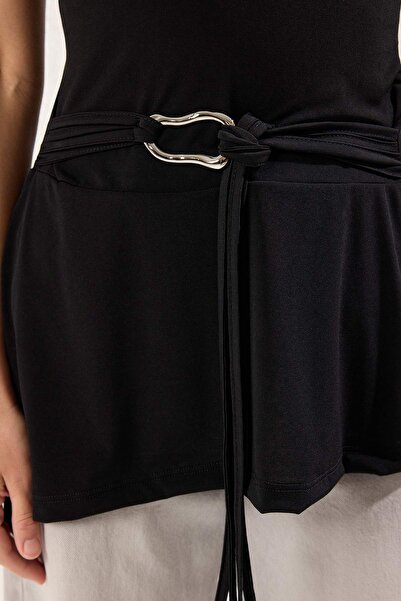 Trendyol Collection Black Carmen Collar Belted Long Knitted Blouse Twoss25Bz00562