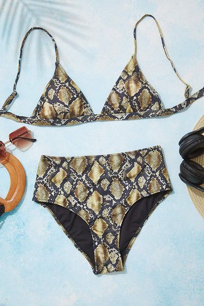 Trendyol Collection Brown-Multicolor Animal Triangle Bikini Top Tbess20Bu0268