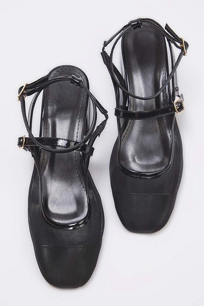 TRENDYOL SHOES Schwarze Mesh Mary Jane Damen-Klassiker-Schuhe mit Absatz TAKSS25TO00109