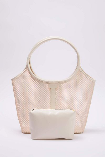 TRENDYOL SHOES Nude Mesh Detaillierte Puppy Damen Maxi Tote Umhängetasche TAKSS25OC00075