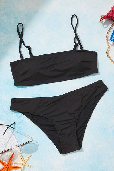 Trendyol Collection Black Strapless Normal Waist Bikini Set Tbess25Bt00184