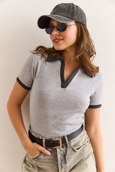 Olalook Women's Gray Anthracite Polo Neck Color Detailed Flexible Cotton Blouse Blz-19002920