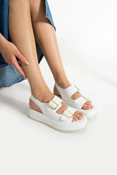 moun shoes Women's White Double Buckle Orthopedic Sole Daily Sandals