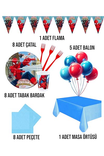 Evabrite Spiderman Set for 8 People Birthday Party Supplies
