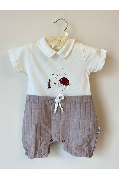Cherub Baby Turtle Printed Linen Textured Cotton Baby Summer Jumpsuit