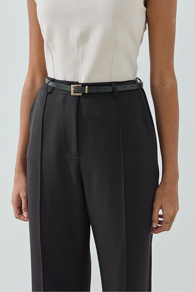 Merve Gültekin Belted Ribbed Palazzo Trousers Black