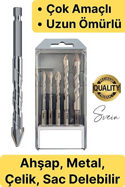 Svein Elmas Premium Ahşap Metal Sac Demir Çelik Delebilen Çok Amaçlı Matkap Ucu Seti 5 Parça Kırılmaz