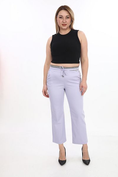 EXİTLİNE Women's Rubber Belted Special Stone Summer Lilac Trousers