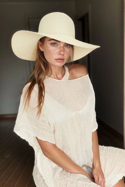 bacc Ecru Wide Straw Hat Bcnsv-2514232