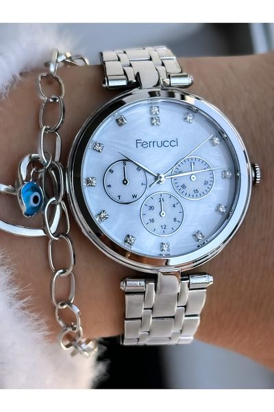 Ferrucci Evil Eye Beaded Design Women's Wristwatch - Functional Bracelet Gift
