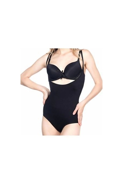 Narnuga Mi̇raxx Black Open Bust Seamless Corset with Snap Fasteners - 756