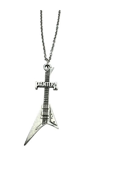 Herşey Nota Pantera Band Electric Guitar Figured Necklace – 60 cm Unisex Metal Accessory - Heavy Metal Style Jewelry