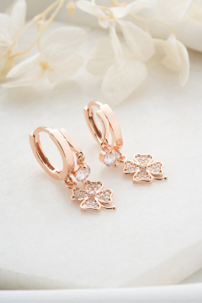 Silvano Jewelry 925 Ayar Gümüş Çift Taşlı Yonca Küpe