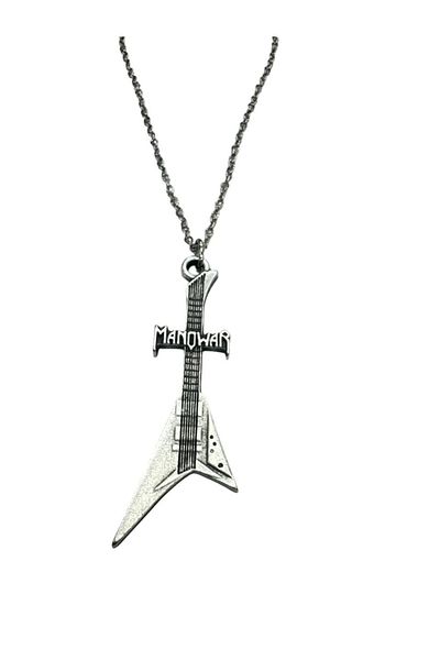 Herşey Nota Manowar Electric Guitar Necklace – Metal Zamak Plated, Rock Accessory with 60 cm Chain