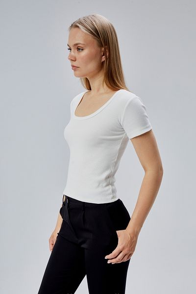 FHELIA Women's 100% Cotton Ecru U Neck Short Sleeve Lycra Ribbed Camisole Slim Fit Blouse Body