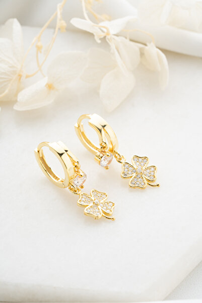 Silvano Jewelry 925 Ayar Gümüş Çift Taşlı Yonca Küpe